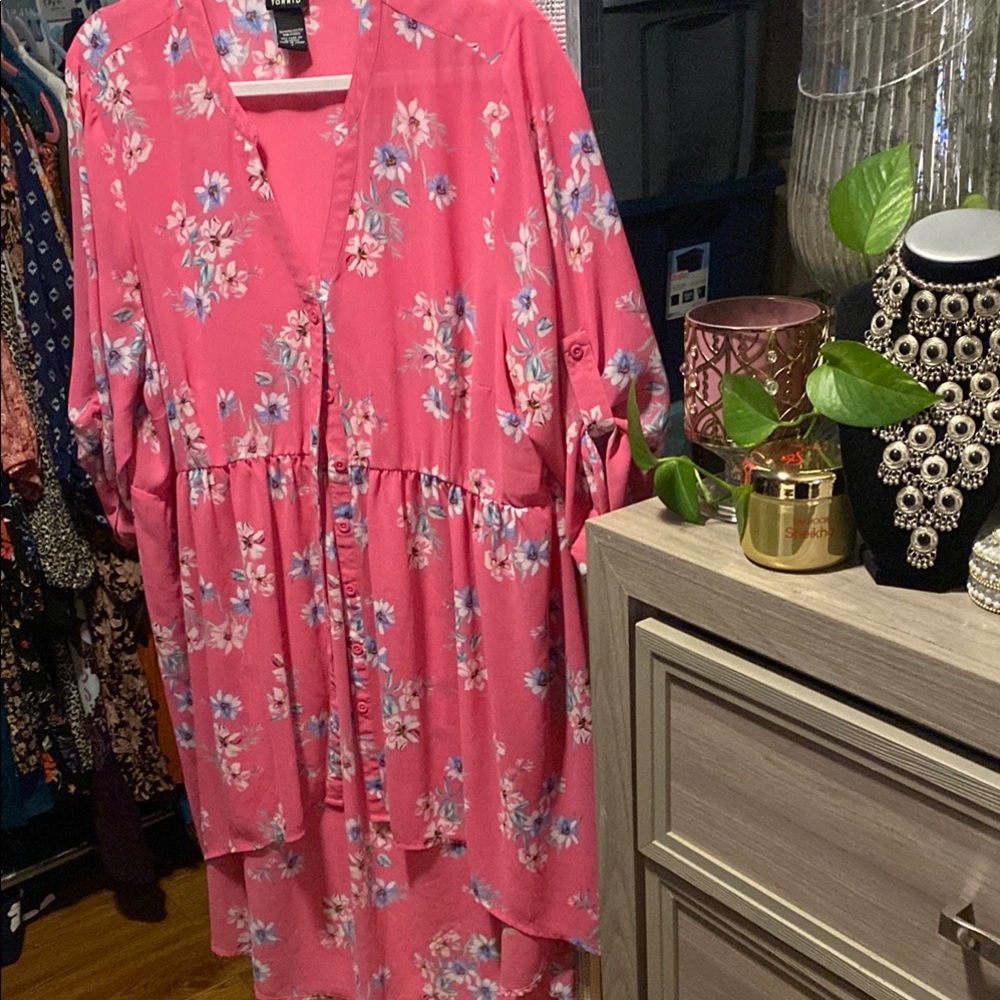 Torrid Pink Floral Button Down Shirt